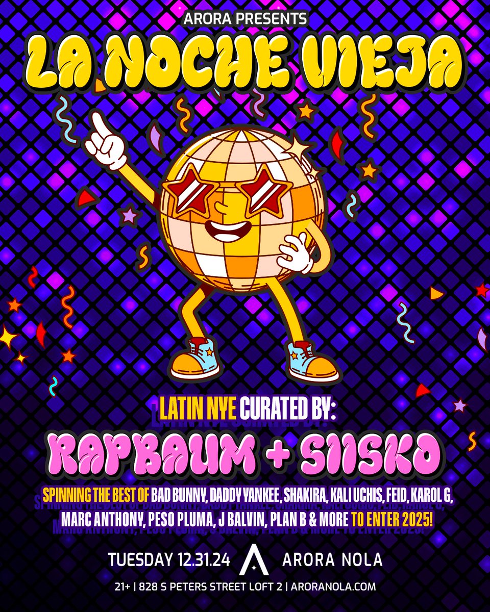 LA NOCHE VIEJA: MAÑANA.

A LATIN NYE CURATED BY RAPBAUM + SIISKO.

TUES 12.31.24 | 21* | DOORS 9PM.
POWERED BY FUNKTION-ONE SOUND.
TIX &gt;&gt; lanochevieja.eventbrite.com