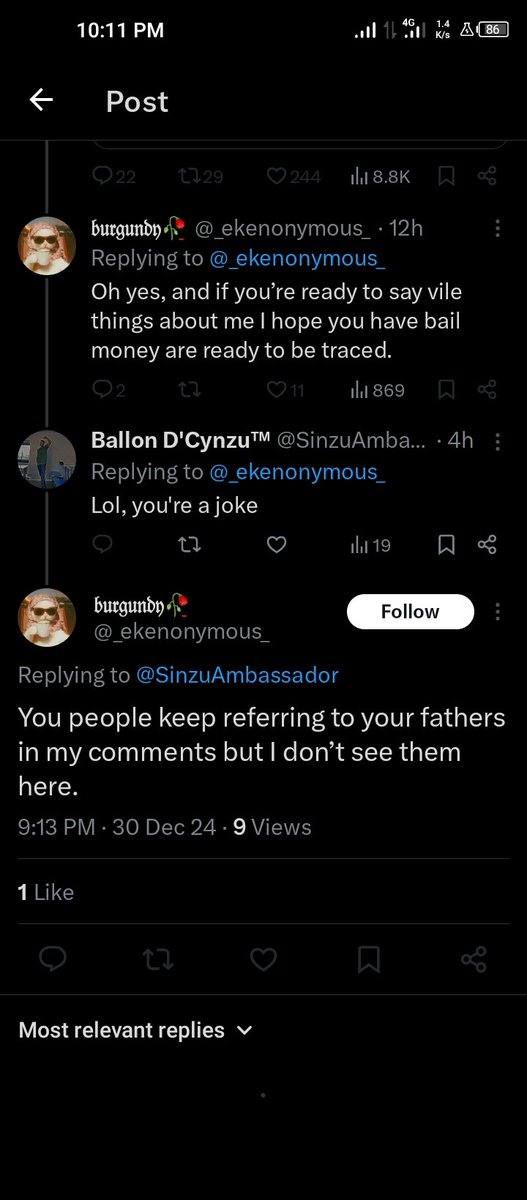CynzuAmbassador's tweet photo. @_ekenonymous_ @SinzuAmbassador If you're so gangsta don't reply and then block. Fucking piece of shit. Mannerless bastard wey no get papa so you can talk about other people's father. Omo ale jati jati https://t.co/cWb9r1OMhq