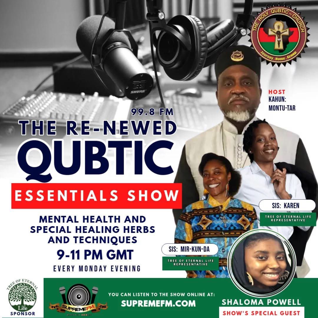 Qubtic_ChurchUK's tweet photo. Join KaHun Montu Tar for The Renewed Qubtic Essentials Show, where he will be in conversation with Shaloma Powell about #BlackMentalHealth . It’s all happening from 9pm - 11pm GMT on @Supremefm 

#AtonismRising #Atonists #MentalHealthAwareness
#MentalHealthMatters 
#MentalHealth https://t.co/IhJSPMaXoH