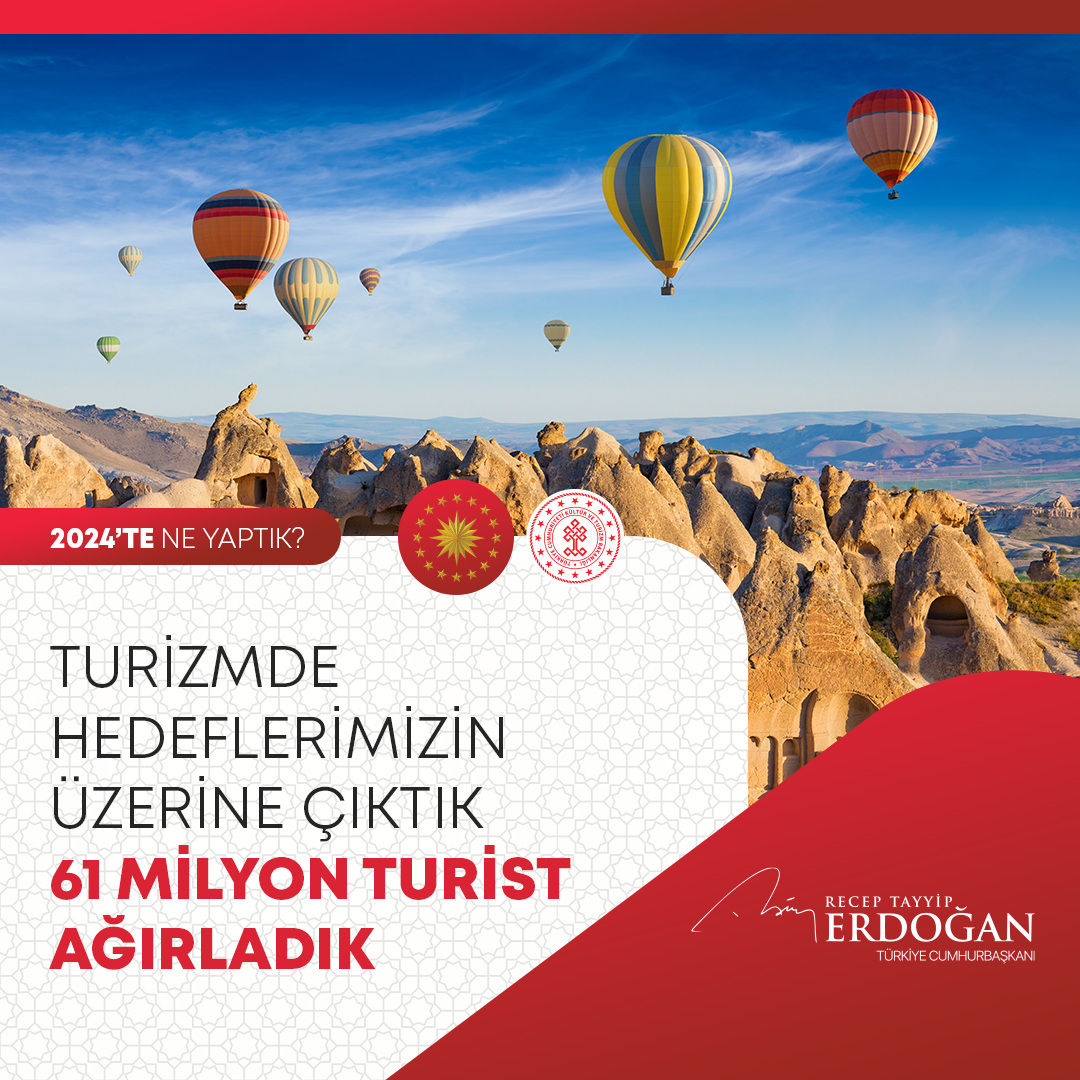 RTErdogan's tweet photo. Turizmde yeni bir rekor kırdık; 60 milyon hedefimizi aştık, 61 milyon turist sayısına ulaştık. #2024teNeYaptık https://t.co/lMcrUpRzJ2