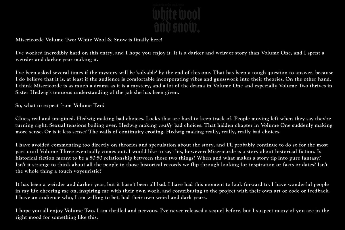 Misericorde Volume Two: White Wool &amp; Snow is available on Steam now!