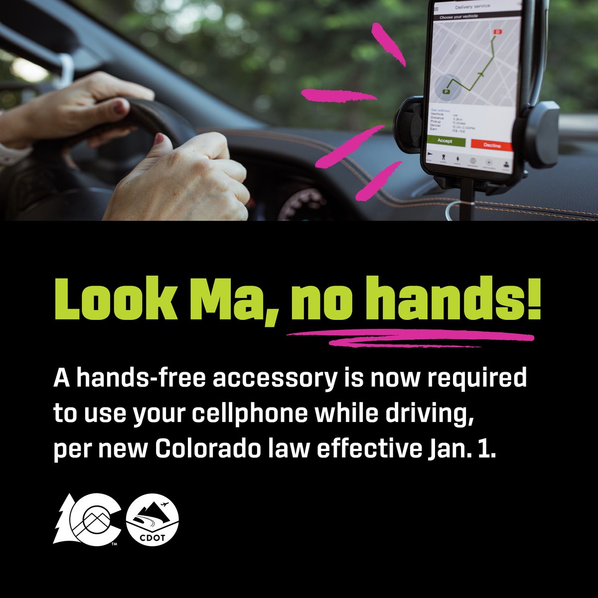 bouldercolorado's tweet photo. Heads up, #Boulder! Starting Jan. 1, using your phone while driving will be a no-go unless you’re hands-free.
Visit https://t.co/r8NcFpn8Uu for a list of hands-free accessories and to learn about the new state law.
🚗 #dropthedistraction https://t.co/SQkJg7ek65