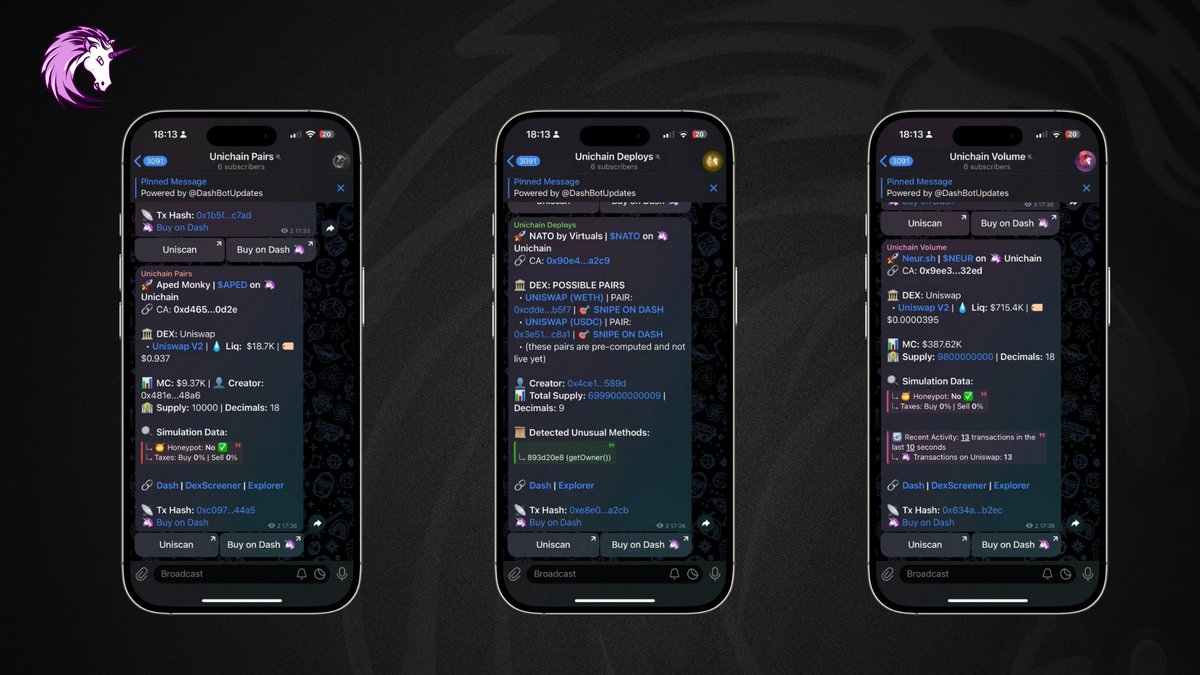 Dash isn’t just about trading—it’s about having all the insights you need, right at your fingertips.⚡

Stay ahead with real-time updates on <a href="/unichain/">Unichain</a>, delivered straight to your Telegram.

Dive into our ecosystem: t.me/DashBotUpdates 🦄