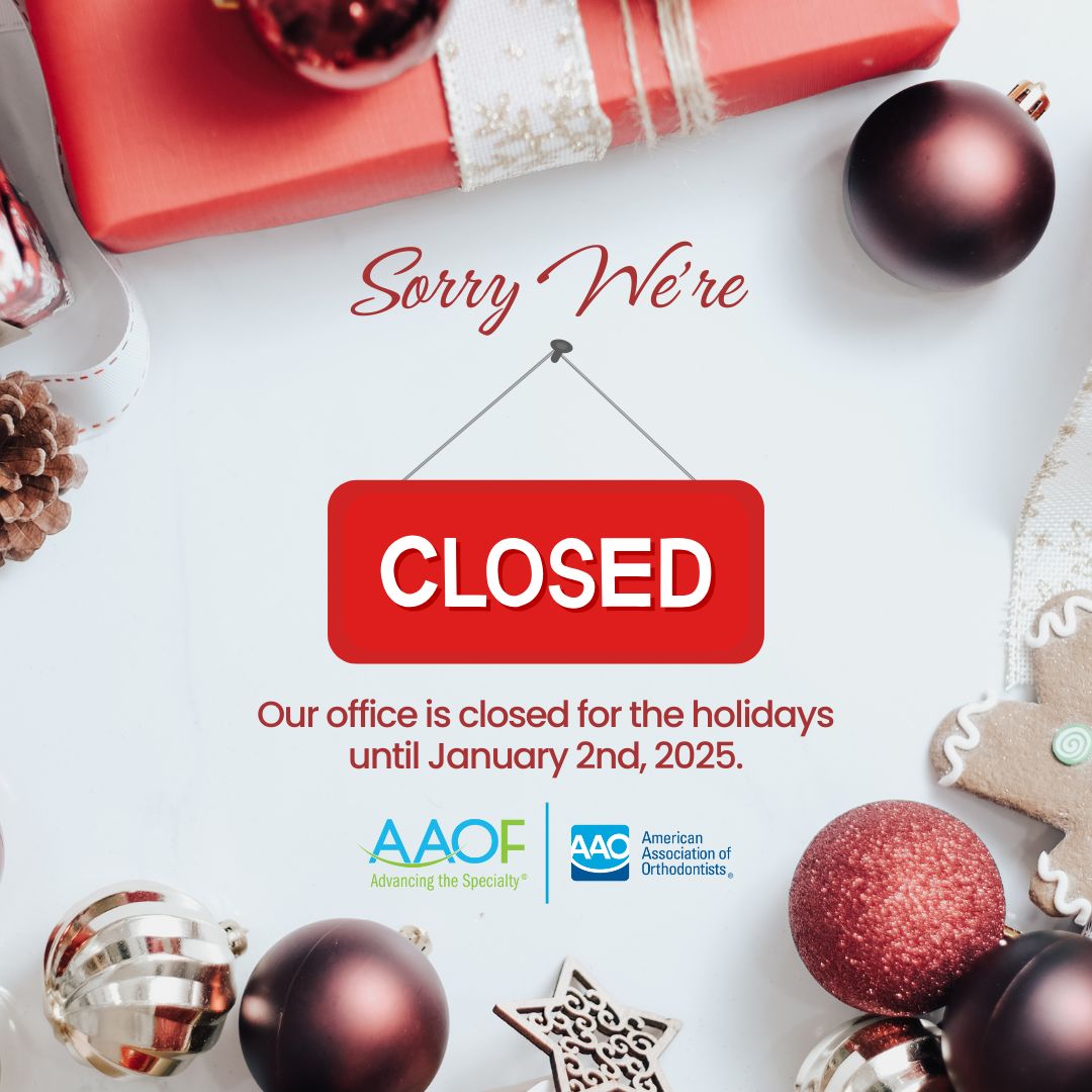Wishing you happy holidays. American Association of Orthodontists is closed for the holidays. Rest assured; all year-end donations received by Dec. 31 will be processed as 2024 contributions when we return on January 2, 2025. #AAOF #AAO