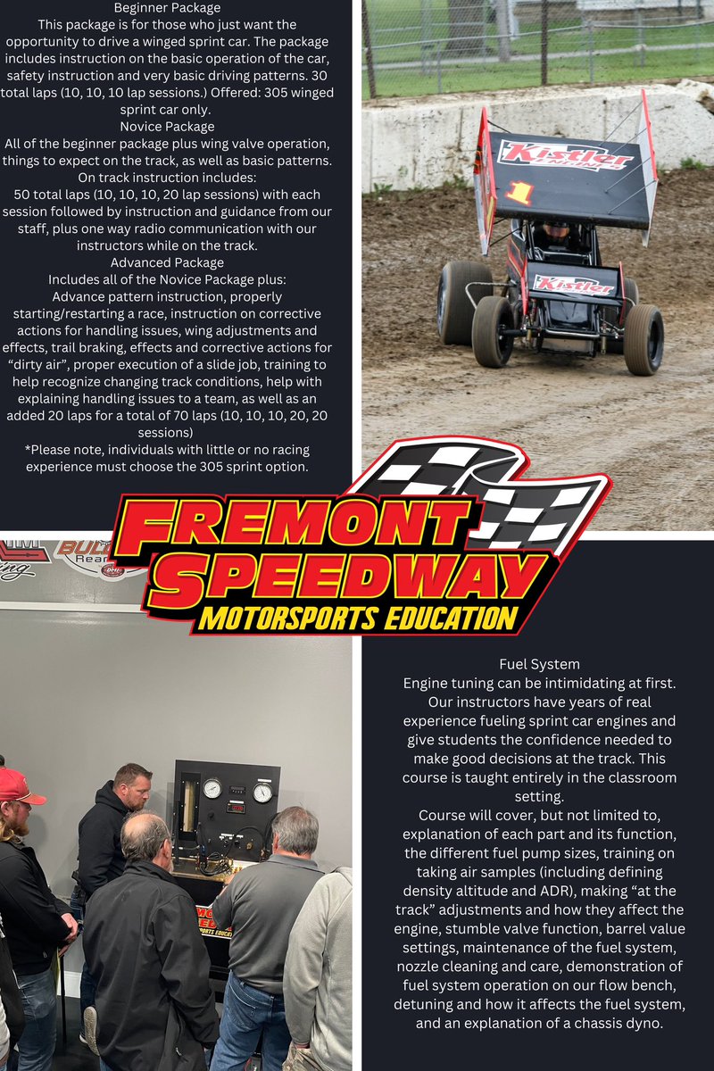 fremontedu's tweet photo. Registration is open for our January 25th & 26th Chassis Set Up, Maintenance, and Fuel System classes!
For more information please call or text Mike Linder at 419-307-5231 or email info.fsmedu@gmail.com.
#ChassisSetUp
#sprintcars
#dirttrackracing
#motorsportseducation https://t.co/VrRMY5hSI9