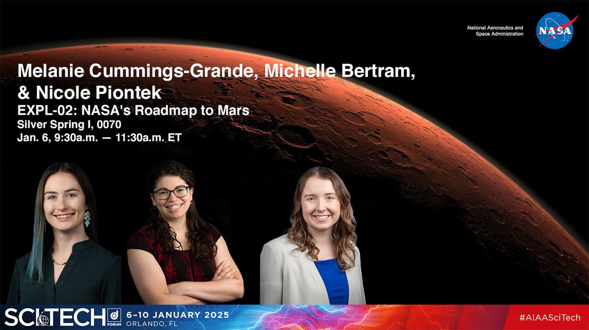 NASA_SACD's tweet image. Happy New Year 🥳and 👋 @AIAA #SciTech2025!  Join us this morning for a panel discussion about the roadmap to Mars, featuring three of our SACD aerospace engineers.