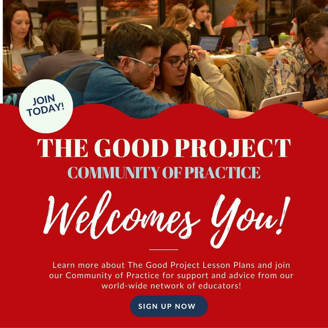 Join the The Good Project’s Community of Practice! 

Our community is focused on character education and the skills students need to do “good work,” now and in the future.  

Receive monthly PD, personalized advice, community gatherings and more!

buff.ly/3TAWFcq