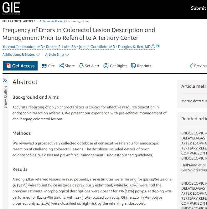 Indiana University Gastroenterology and Hepatology (@iugastro) on Twitter photo Check out research by <a href="/YIchkhanian/">Yervant Ichkhanian, MD</a> <a href="/JohnGuardiolaMD/">John Guardiola</a> <a href="/Rex_colonoscopy/">Douglas K. Rex, MD</a> on CR lesion description errors! #ManuscriptMonday <a href="/GIE_Journal/">GIE</a>
📏 24% lesions lacked size estimates; 6.9% had errors
📝 22% polyps had incomplete descriptions
ow.ly/PjUm50Ukc5A Check out research by <a href="/YIchkhanian/">Yervant Ichkhanian, MD</a> <a href="/JohnGuardiolaMD/">John Guardiola</a> <a href="/Rex_colonoscopy/">Douglas K. Rex, MD</a> on CR lesion description errors! #ManuscriptMonday <a href="/GIE_Journal/">GIE</a>
📏 24% lesions lacked size estimates; 6.9% had errors
📝 22% polyps had incomplete descriptions
ow.ly/PjUm50Ukc5A