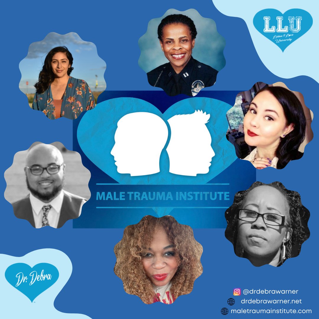 💙Check out some of the #faces behind #DrDebra and the #MaleTraumaInstitute. Please look for #updates in the #newyear! (Pictured top left to right: Dr. Crystal Flores, Ret. Capt. Ann Young, Dr. Roxann Wright, Dr. Kashira Rodgers, Dr. Debra Warner, and Dr. Larry Britton)💙