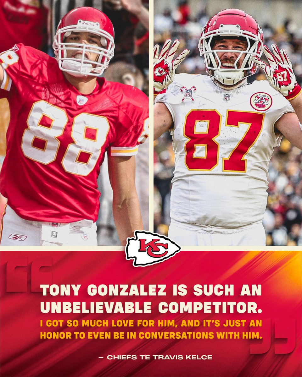 Chiefs's tweet photo. Giving love to one of the greats.

@TKelce x @TonyGonzalez88

#WPMOYChallenge https://t.co/8umsIJprMd