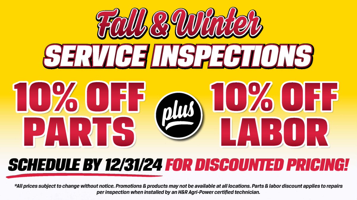 Schedule your service inspection today or tomorrow to save BIG in 2025! 
10% OFF Parts PLUS 10% OFF Labor! Contact the service department to schedule your appointment!