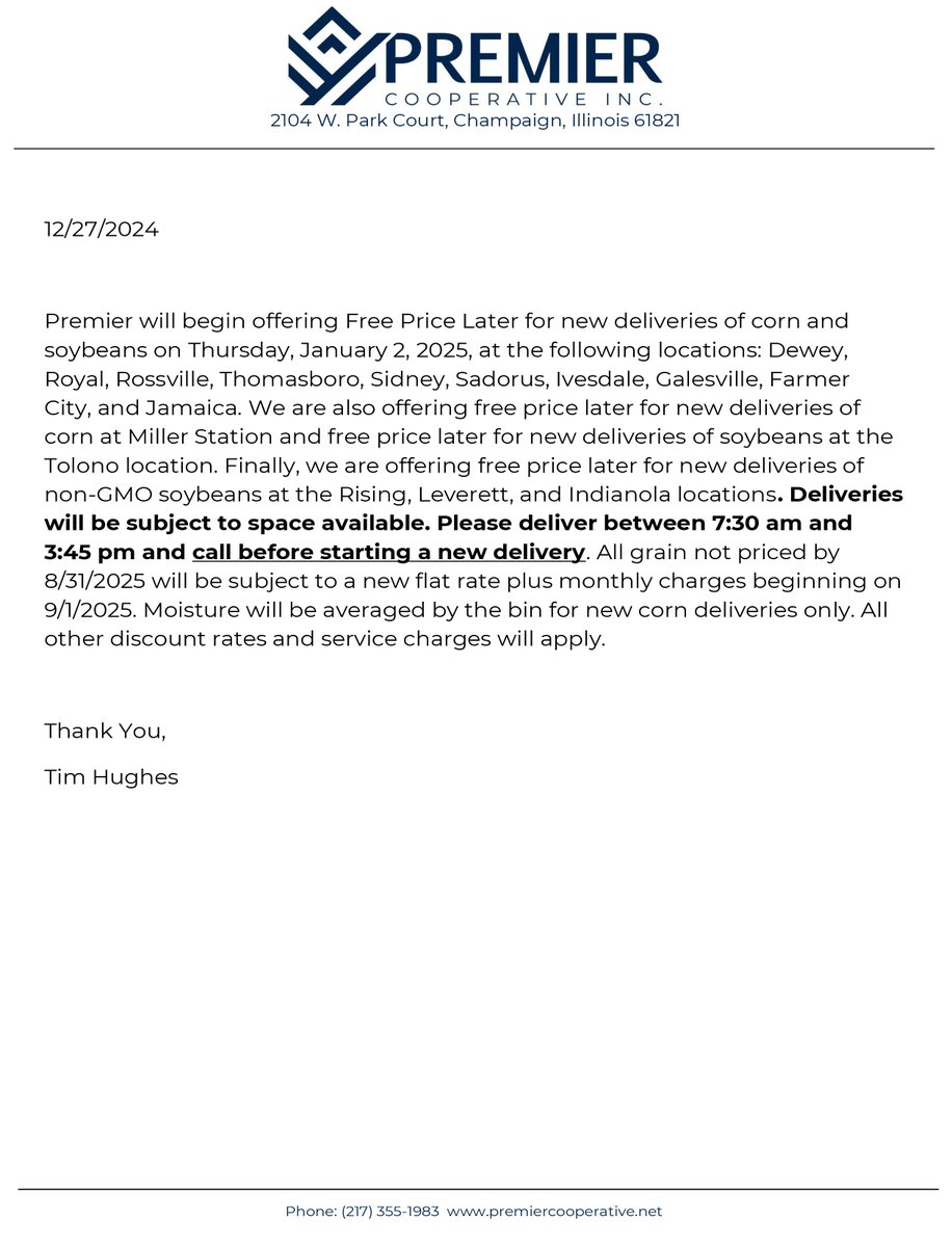 Announcement regarding Free Price Later: