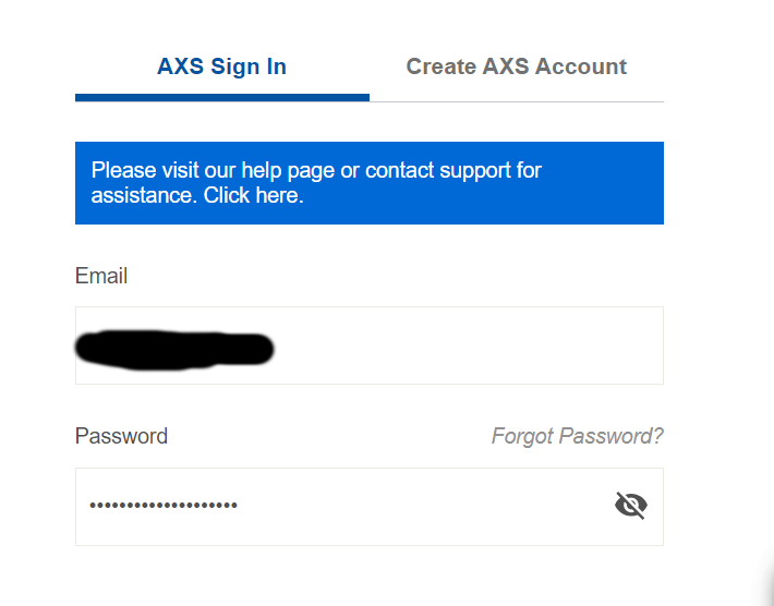 spudje's tweet photo. @AXS_SWE Hi, I am not able anymore to get to my concert tickets in the Stocholm live app and the https://t.co/Wsk0dxbJM5 website. Even password reset doesn't work. I get: https://t.co/b3zydLcS6W