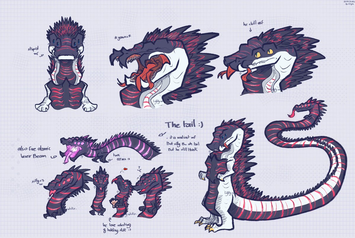 More of this silly :) doodle + a concept design of his tail, the tail is  sentient and able to think but still silly hihi (Im still thinking of his  name urgh