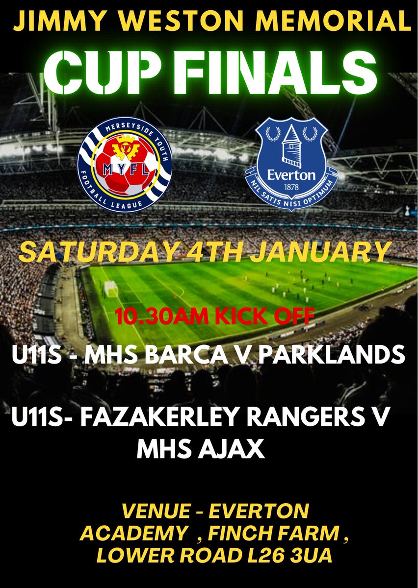 Sat 4th January our U11s Jimmy Weston winter cup finals are being played at finch farm ⚽️ good luck to all