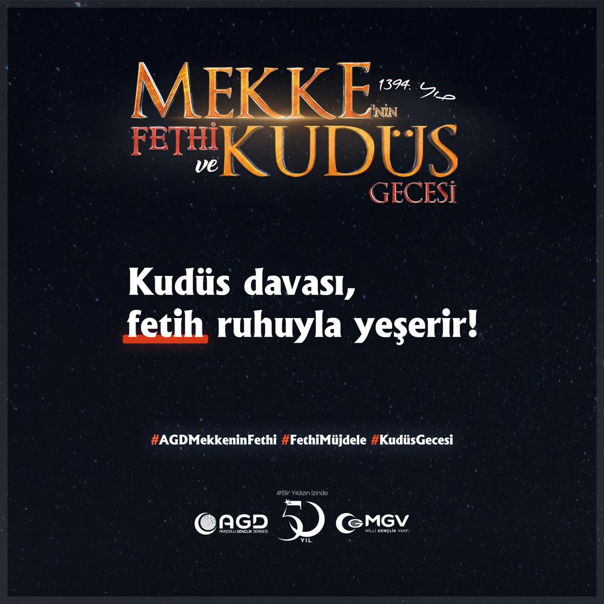 📍"Kudüs davası, fetih ruhuyla yeşerir!"

#AGDMekkeninFethi
#FethiMüjdele
#KudüsGecesi