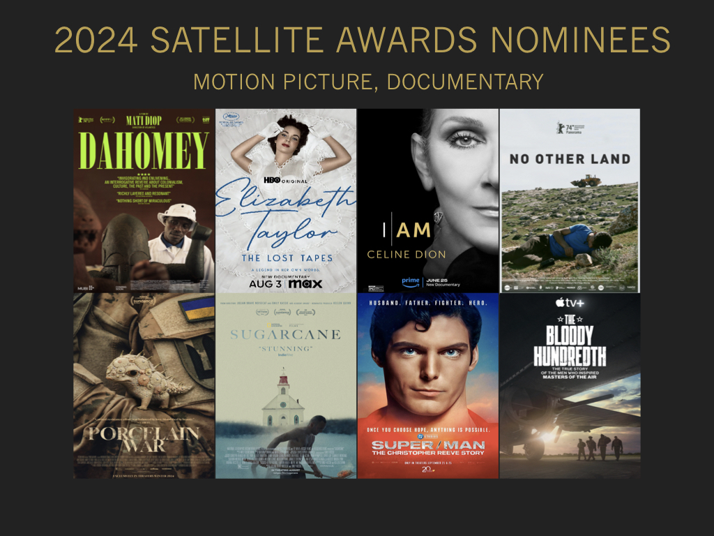 IPA congratulates the 29th #SatelliteAwards Nominees Dahomey #MUBI Elizabeth Taylor: The Lost Tapes #HBODocumentaryFilms I Am: Celine Dion #AmazonMGMStudios No Other Land; Porcelain War #Picturehouse Sugarcane #NationalGeographicDocumentaryFilms Super/Man: The Christopher Reeve