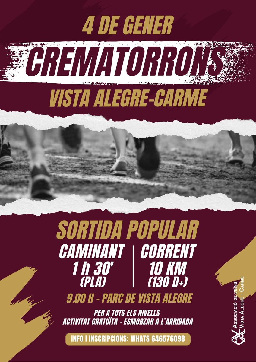AAVV_Vista_Car's tweet photo. 👉🏻El 4 de gener, a les 9.00h, crema els torrons i comença l’any fent salut en bona companyia. 
T'hi apuntes? 👇 https://t.co/RoB3ajN67S