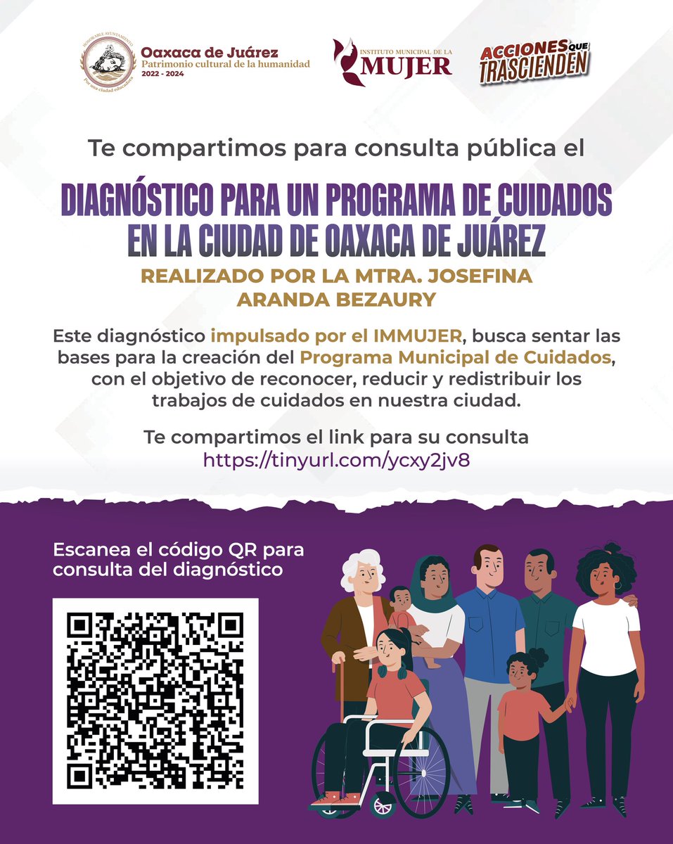 Te compartimos el "Diagnóstico para un programa de cuidados en la ciudad de Oaxaca de Juárez" realizado por la Mtra. Josefina Aranda Bezaury.

Consúltalo aquí: tinyurl.com/ycxy2jv8

 #AccionesQueTrascienden