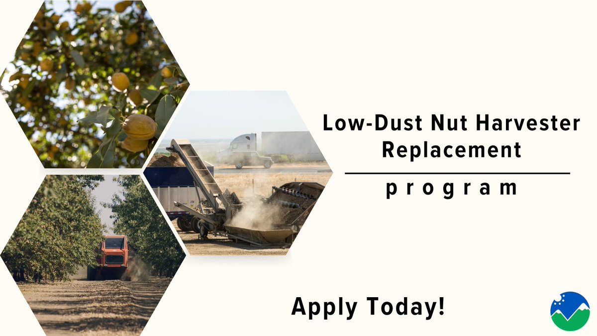 Farmers, you’ll save big when using the District’s Low-Dust Nut Harvester Replacement Program to change out older equipment with low-dust technology and reduce particulate matter in the San Joaquin Valley. valleyair.org/harvester.
