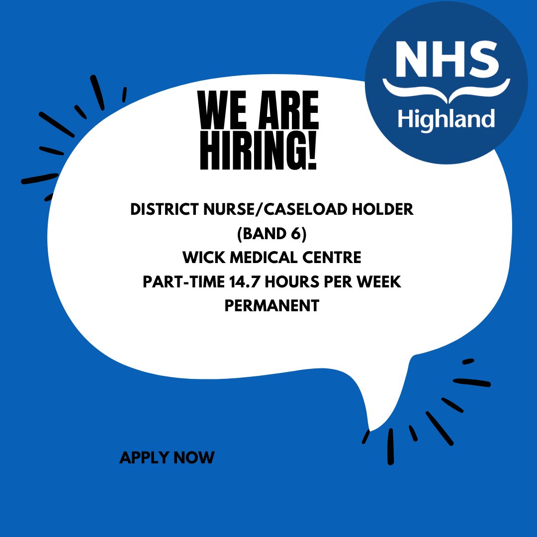 ⭐DISTRICT NURSE/CASELOAD HOLDER- EAST CAITHNESS⭐

⭐ BAND 6 PERMANENT 14.7 HOURS

Apply here: s.mtrbio.com/pllykkqgcd