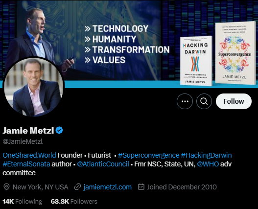 Amy31129057's tweet photo. That's rich coming from a https://t.co/eo0YpxZTT7 founder, futurist, UN, WHO , with #HackingDarwin in their bio.......
With all due respect..... GTFO! https://t.co/2pbaSfz4dP