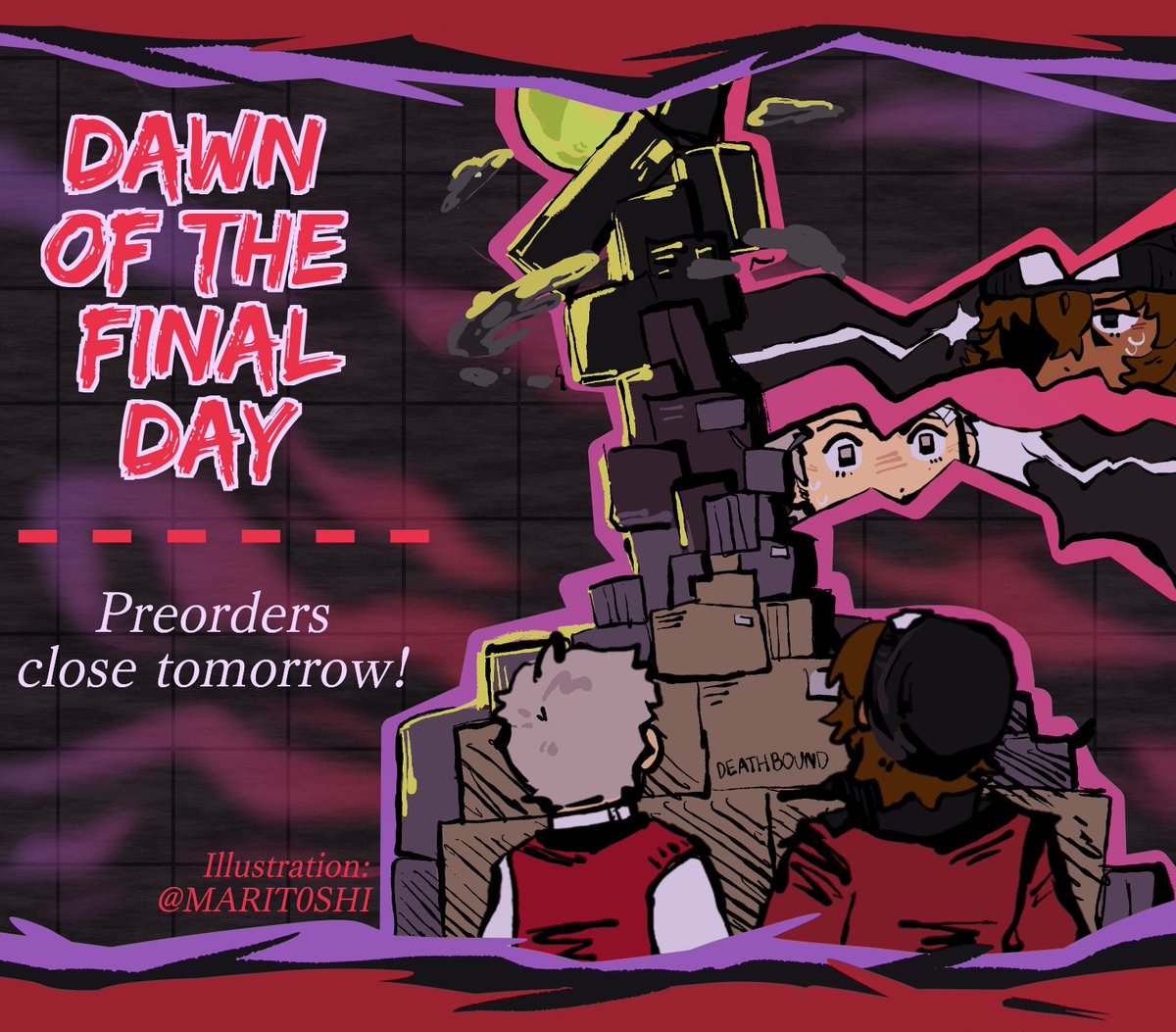 ‼️1 DAY LEFT UNTIL PREORDERS CLOSE!‼️

It's now or never to grab your copy of DEATHBOUND! Our shop closes tomorrow on the 31st, so if you were interested in a copy, you'd better grab it ASAP!

🛍️SHOP: deathboundzine.bigcartel.com
🛍️UK ONLY: etsy.com/shop/Deathboun…