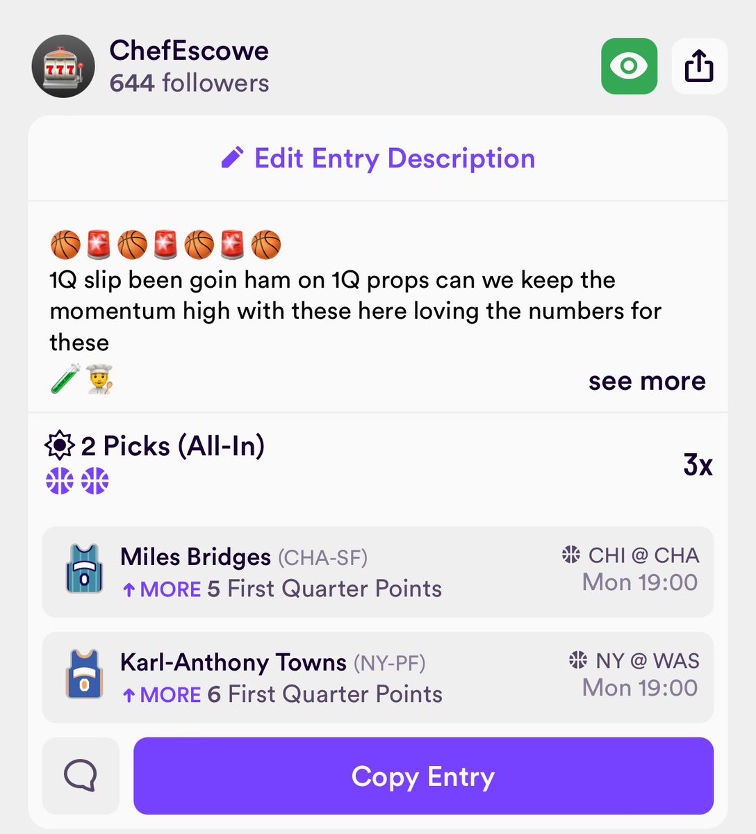 Been a while my twitter family both my slips for today

LETS EAT 🍱🥘🍲

🧪👨‍🍳
#chefspicks #GamblingX #SportsBettingX