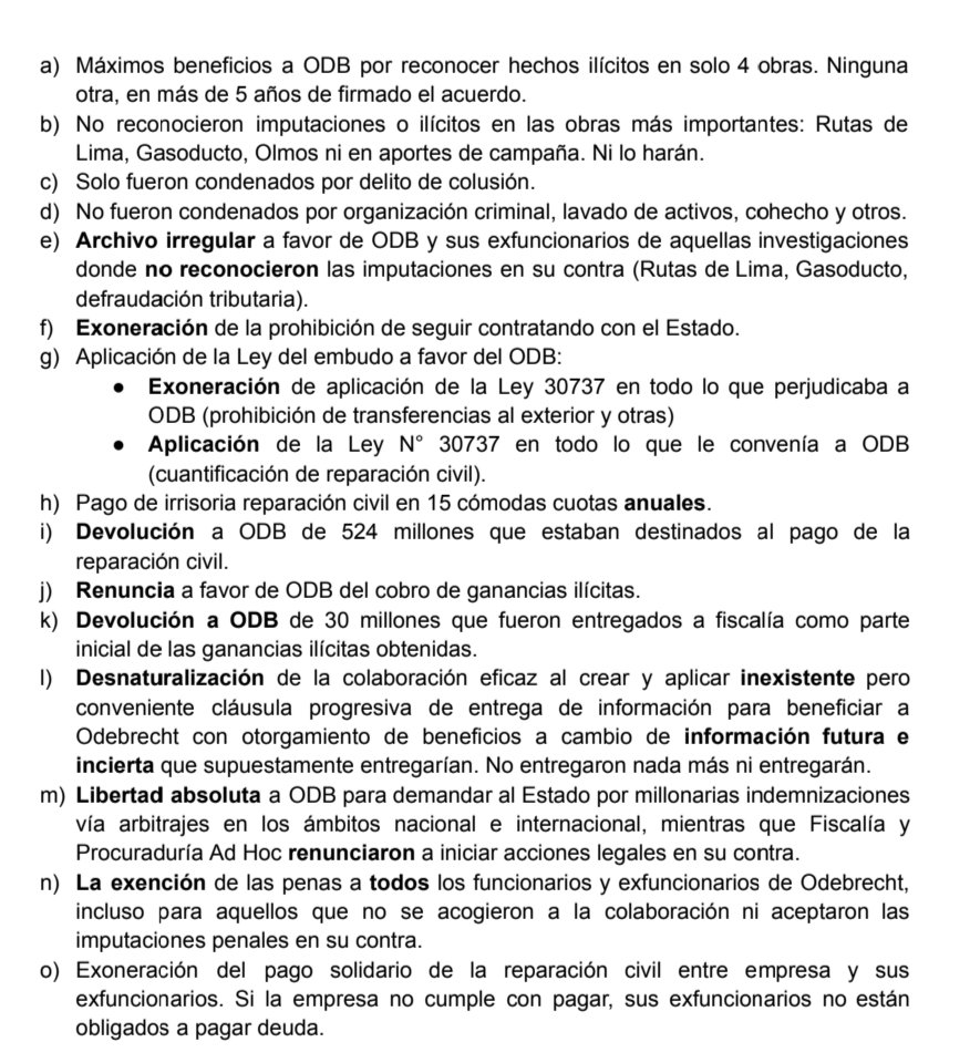 Estos son los beneficios que la mafia caviar le otorgaba a Odebrecht en su "acuerdo de colaboración". Ahora que ya dejó de ser secreto, ¿alquien sabe a qué hora salen a marchar los indignados? ¿Cuándo es la marcha anticorrupción? ¿Qué día se convocan los defensores de la moral y