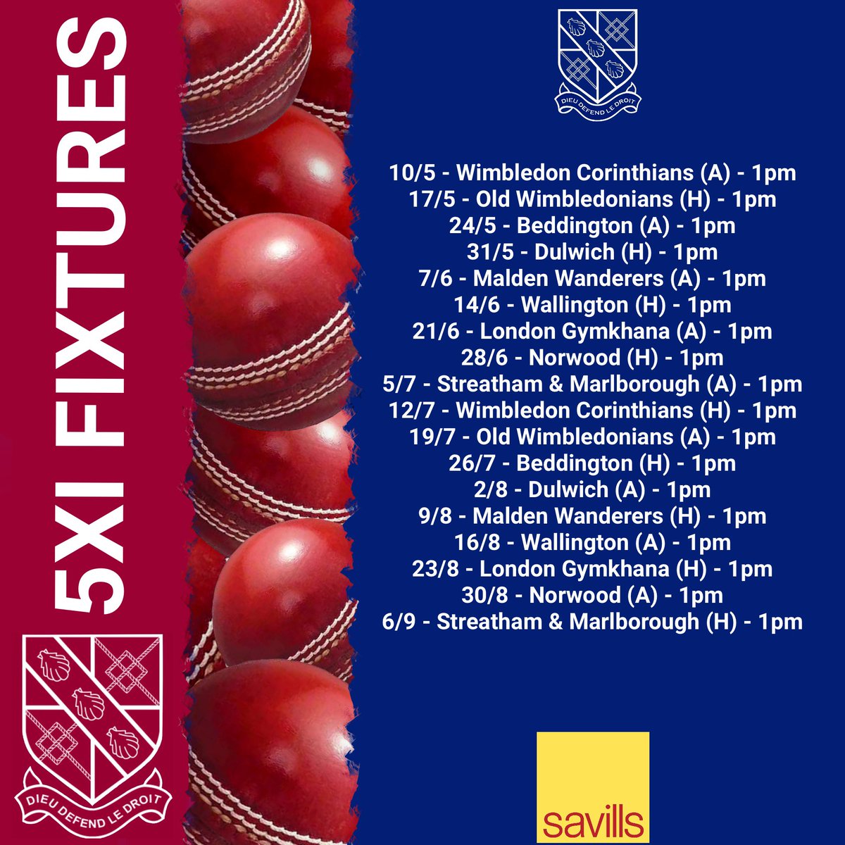 2025 fixtures for 2XI - 5XI are:
(post updated to include correct 1pm start times for 3XI-5XI sides)