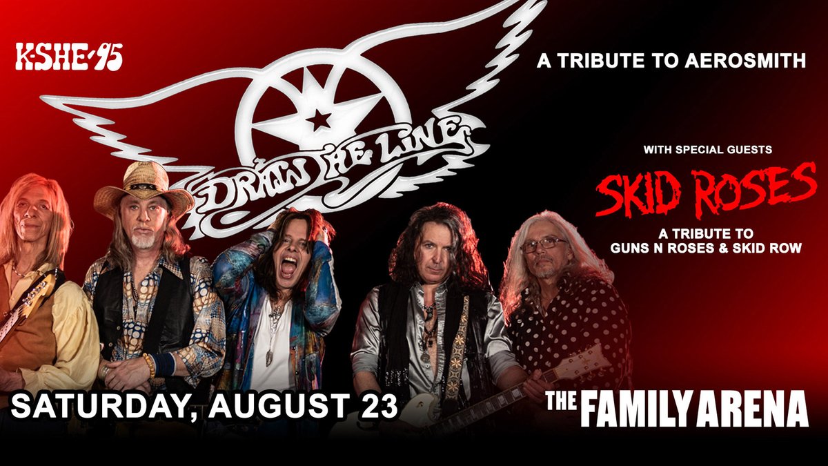 KSHE 95 (@kshe95) on Twitter photo KSHE 95 presents Draw The Line, the only officially endorsed <a href="/Aerosmith/">Aerosmith</a> tribute show, w/ special guests Skid Roses – A tribute to <a href="/gunsnroses/">Guns N' Roses</a> & <a href="/OfficialSkidRow/">Skid Row</a> at <a href="/familyarena/">Family Arena</a> on Saturday, August 23rd! Tickets on sale this Friday at 12pm --> bit.ly/3VYhWhn KSHE 95 presents Draw The Line, the only officially endorsed <a href="/Aerosmith/">Aerosmith</a> tribute show, w/ special guests Skid Roses – A tribute to <a href="/gunsnroses/">Guns N' Roses</a> & <a href="/OfficialSkidRow/">Skid Row</a> at <a href="/familyarena/">Family Arena</a> on Saturday, August 23rd! Tickets on sale this Friday at 12pm --> bit.ly/3VYhWhn