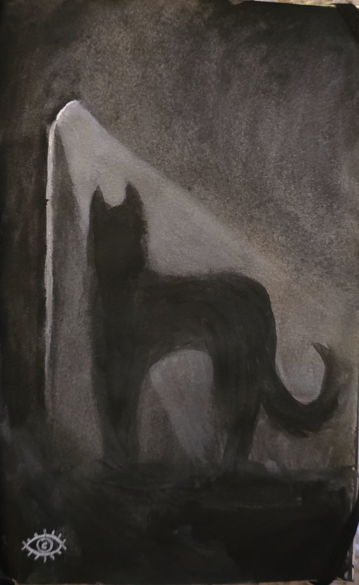#Black #Dog
#Acrylic on #notebook page, A6.
2024 

#illustration #art #blackdog #creature #urbanlegend #drawing #street #night #eerie