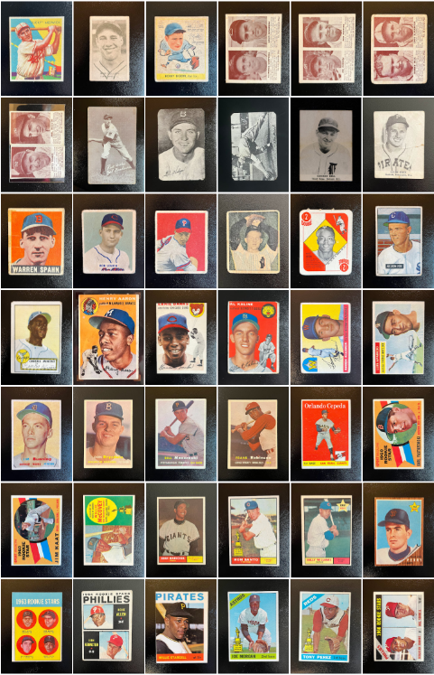 GrandCards's tweet photo. Family photo of my Hall of Fame rookie cards at the end of 2024. I'm up to 144 (51% of HOF Players) including a few major additions this year.

Chugging along! By year
2021: 105
2022: 123
2023: 130
2024: 144 https://t.co/StxZuQzwGu