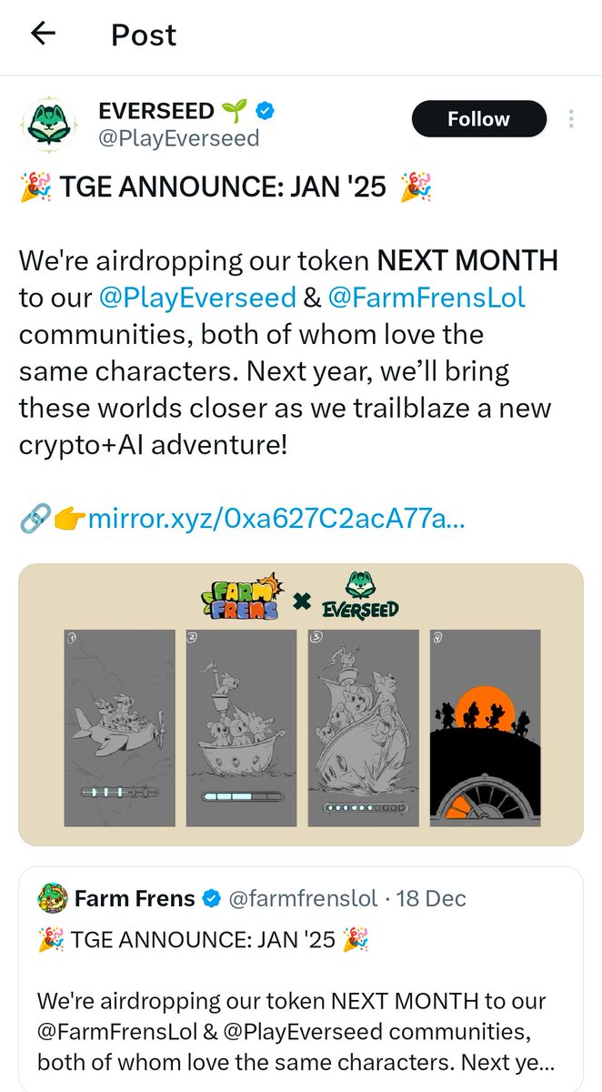 CryptoMark143's tweet photo. Everseed x Farm Frens

TGE will be on Jan 2025

Upgrade Frens, crops, land and chest to collect $NUTS, $DIRT and $DUNG.

Use my link below, and if I reach 20 referrals, I'll randomly pick 2 usernames to give 50 Telegram stars each. Good luck!

https://t.co/tjcNBNrsFc https://t.co/uQAA0UK0Y8