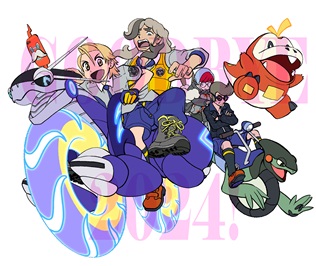 ペパー(ポケモン) ,ボタン(ポケモン) ,ロトム 「A Happy New Year2025! 」|山本サトシのイラスト