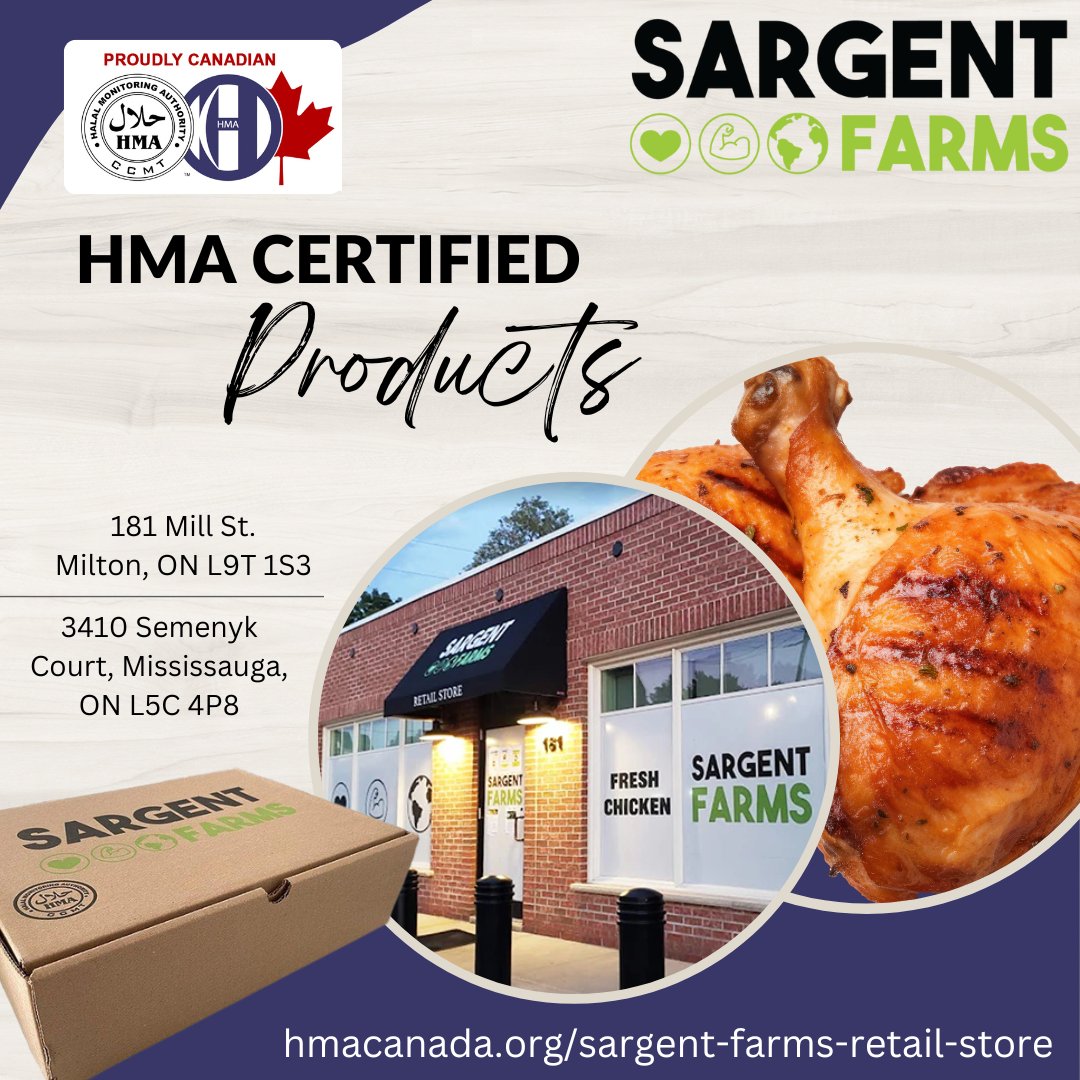 HMA_Canada's tweet photo. Certified HMA Store: Sargent Farms
Visit today: 181 Mill St. Milton, ON L9T 1S3
.
.
#HmaCanada #halal #halalcanada #halalgta #hmacertified #halalfoodmississauga #halaltorntofoodie #halalproducts #halalcertification #canadianmuslims #halalfood #halalfoodtoronto https://t.co/8GGXHIBeum