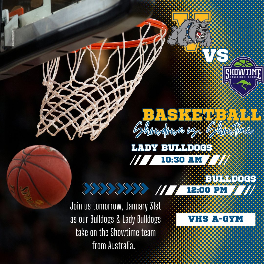 🏀🏀What a way to end a year.  Join us tomorrow to cheer on our Lady Bulldogs and Bulldog Basketball teams as they face off against the Australian Showtime. 🏀🏀