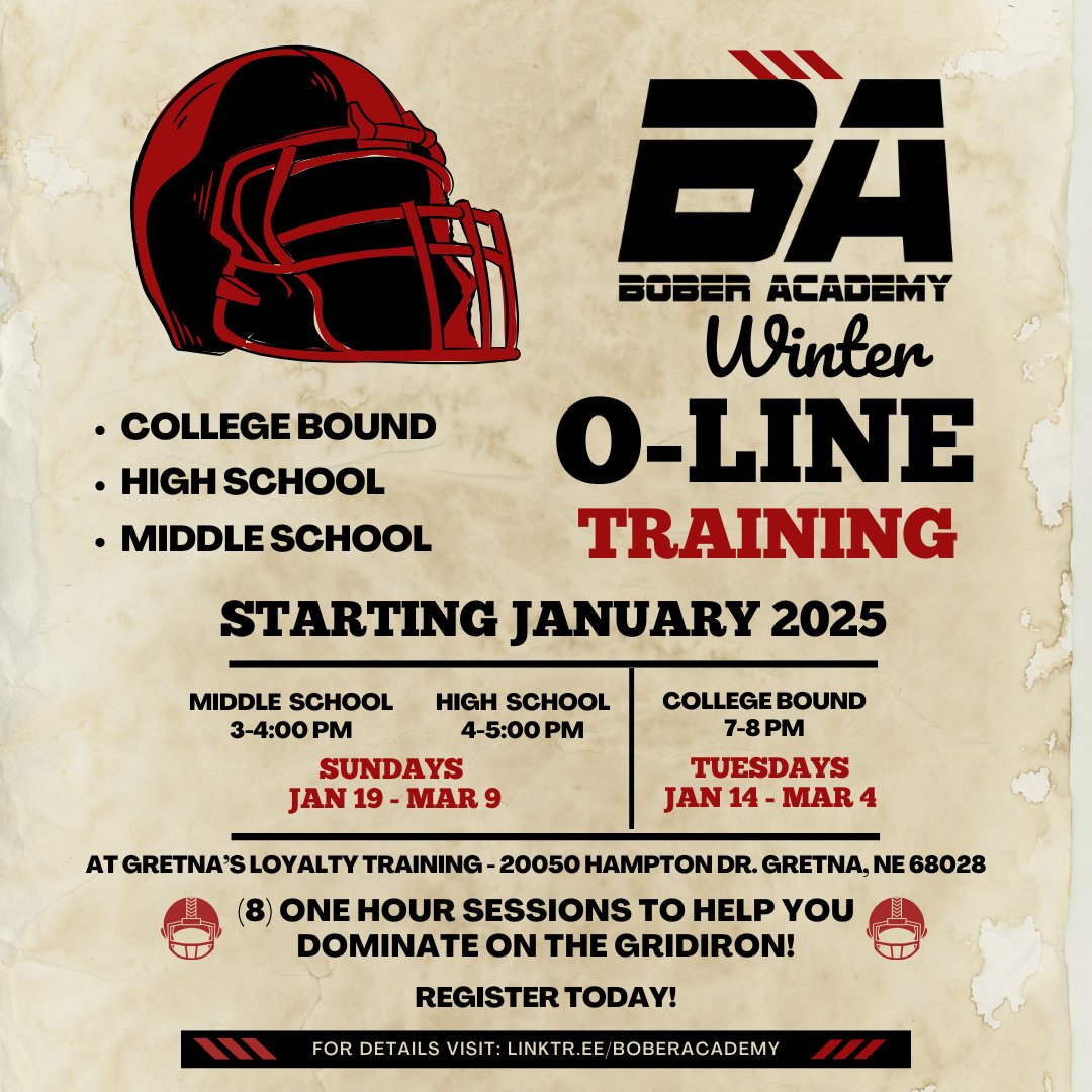 🏈Are you an Offensive Lineman looking to Dominate on the Gridiron next season? Check out our Winter O-Line Training led by 8-year NFL Veteran Chris Bober. College Bound, High School, &amp; Middle Sessions are available. Click 👇 to register:
linktr.ee/boberacademy

#boberacademy