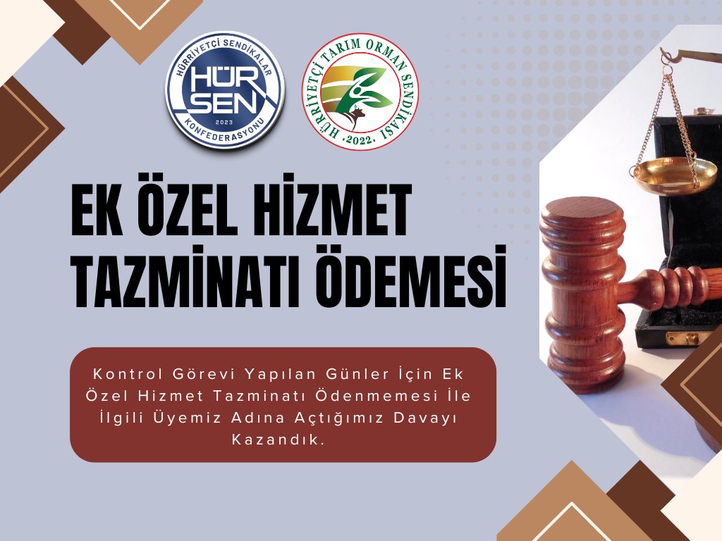 Kontrol ve Denetim İlave Ödemesi alınan günler için Ek Özel Hizmet Tazminatı Ödenmemesi ile ilgili üyemiz adına açtığımız davayı kazandık.
👇
hurtarimormansen.org/ek-ozel-hizmet…