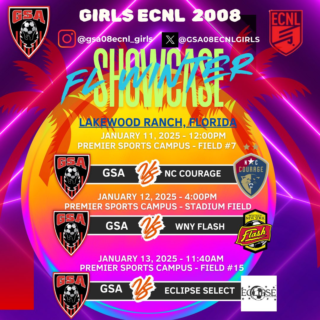 TWO Weeks until our first showcase of 2025! <a href="/ECNLgirls/">ECNL Girls</a> <a href="/ImCollegeSoccer/">College Soccer Truth ™</a> <a href="/PrepSoccer/">Prep Soccer ⚽️</a> <a href="/TopDrawerSoccer/">TopDrawerSoccer</a> 
@ecnlsoutheast <a href="/NCAASoccer/">NCAA Soccer</a> <a href="/TheSoccerWire/">SoccerWire</a>