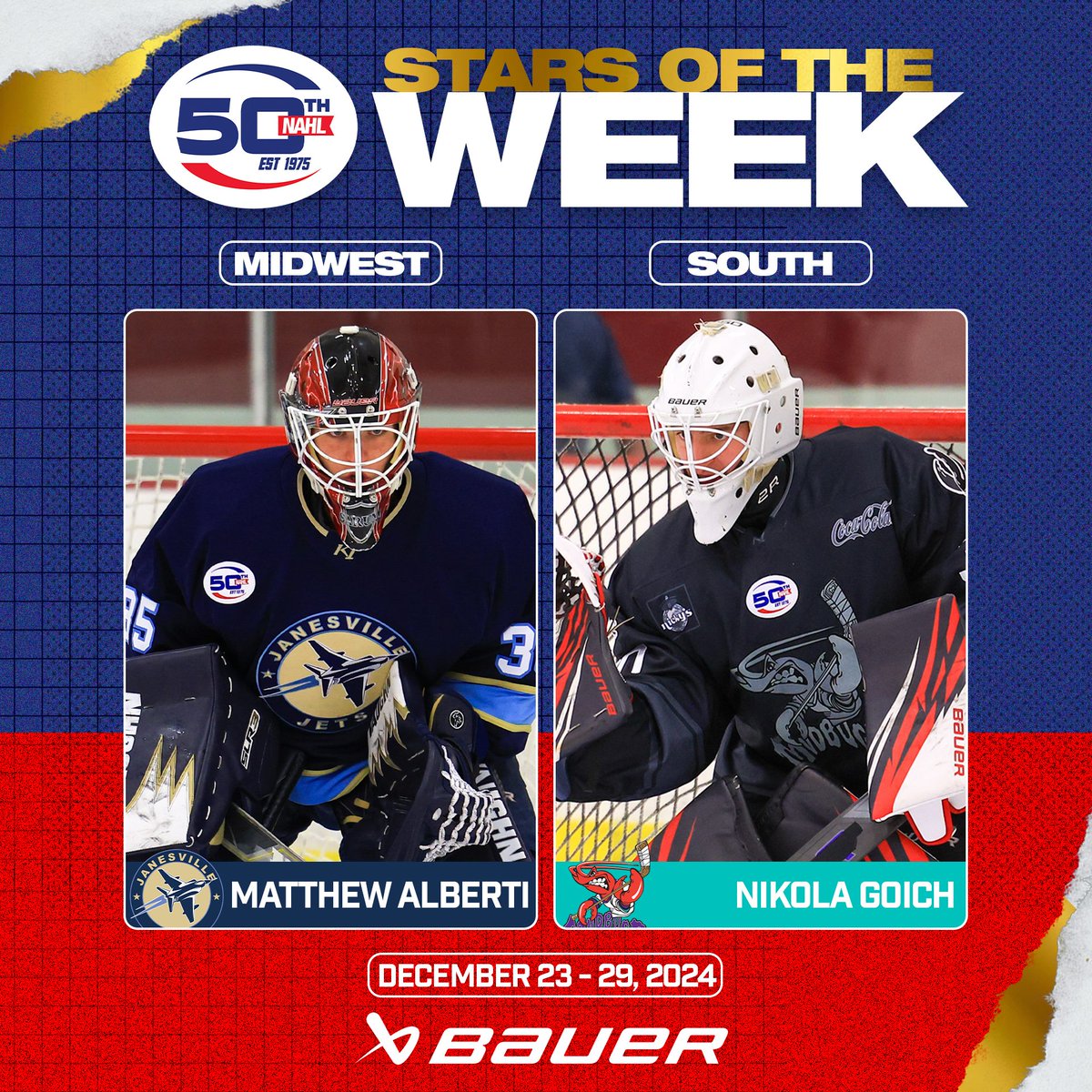 ⭐️NAHL @bauerhockey Stars of the Week⭐️

Midwest: Matthew Alberti
South: Nikola Goich

📰: nahl.com/news/story.cfm…