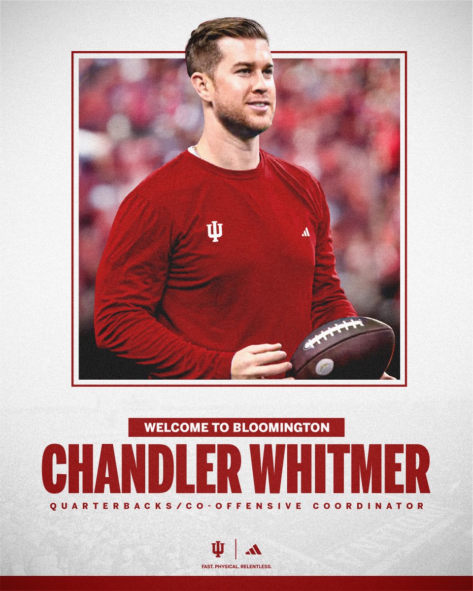 Indiana Football (@indianafootball) on Twitter photo Introducing <a href="/chandlerwhitmer/">Chandler Whitmer</a>, our new Co-Offensive Coordinator & Quarterbacks Coach. Introducing <a href="/chandlerwhitmer/">Chandler Whitmer</a>, our new Co-Offensive Coordinator & Quarterbacks Coach.