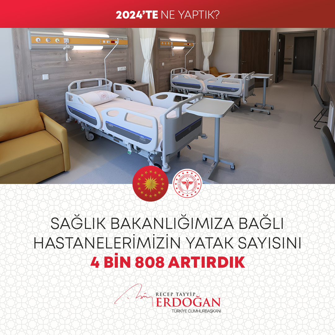 Sağlık Bakanlığımıza bağlı hastanelerimizin yatak sayısını 4 bin 808 artırdık. #2024teNeYaptık