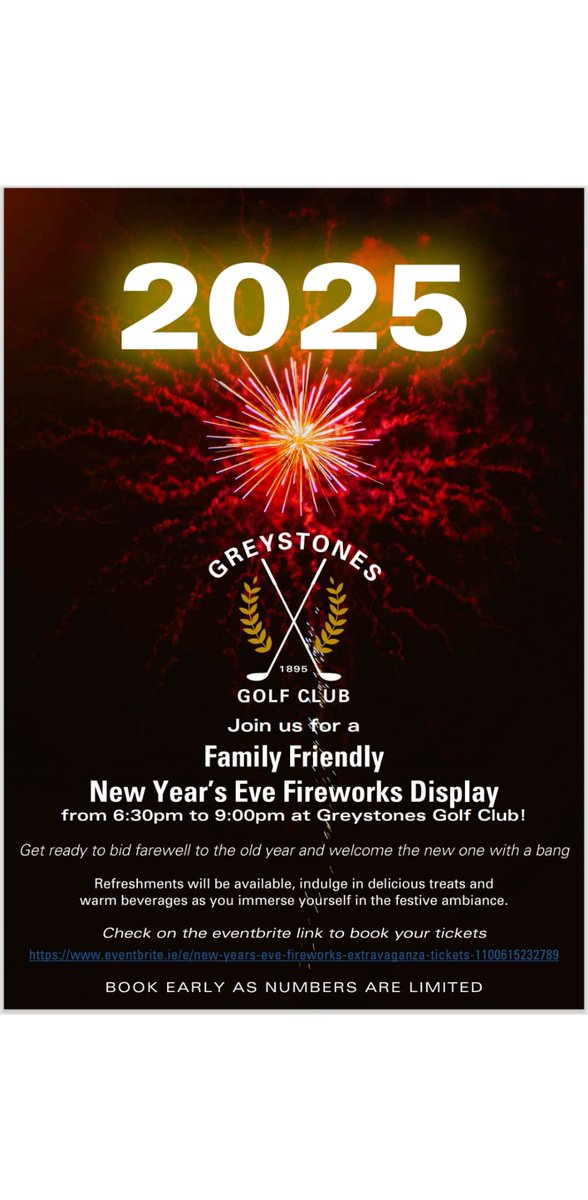 Greystones Golf Club (@greystonesgolf) on Twitter photo A great night planned for New Yearโs Eve with our annual fireworks show๐.
Please note this is ticket admin only. (Sold out).
Fireworks are planned to be around 7 pm.
(Friendly reminder to local residents who have pets)
๐๐ฅ ๐
<a href="/DavidLewisPGA/">David Lewis Golf</a> A great night planned for New Yearโs Eve with our annual fireworks show๐.
Please note this is ticket admin only. (Sold out).
Fireworks are planned to be around 7 pm.
(Friendly reminder to local residents who have pets)
๐๐ฅ ๐
<a href="/DavidLewisPGA/">David Lewis Golf</a>