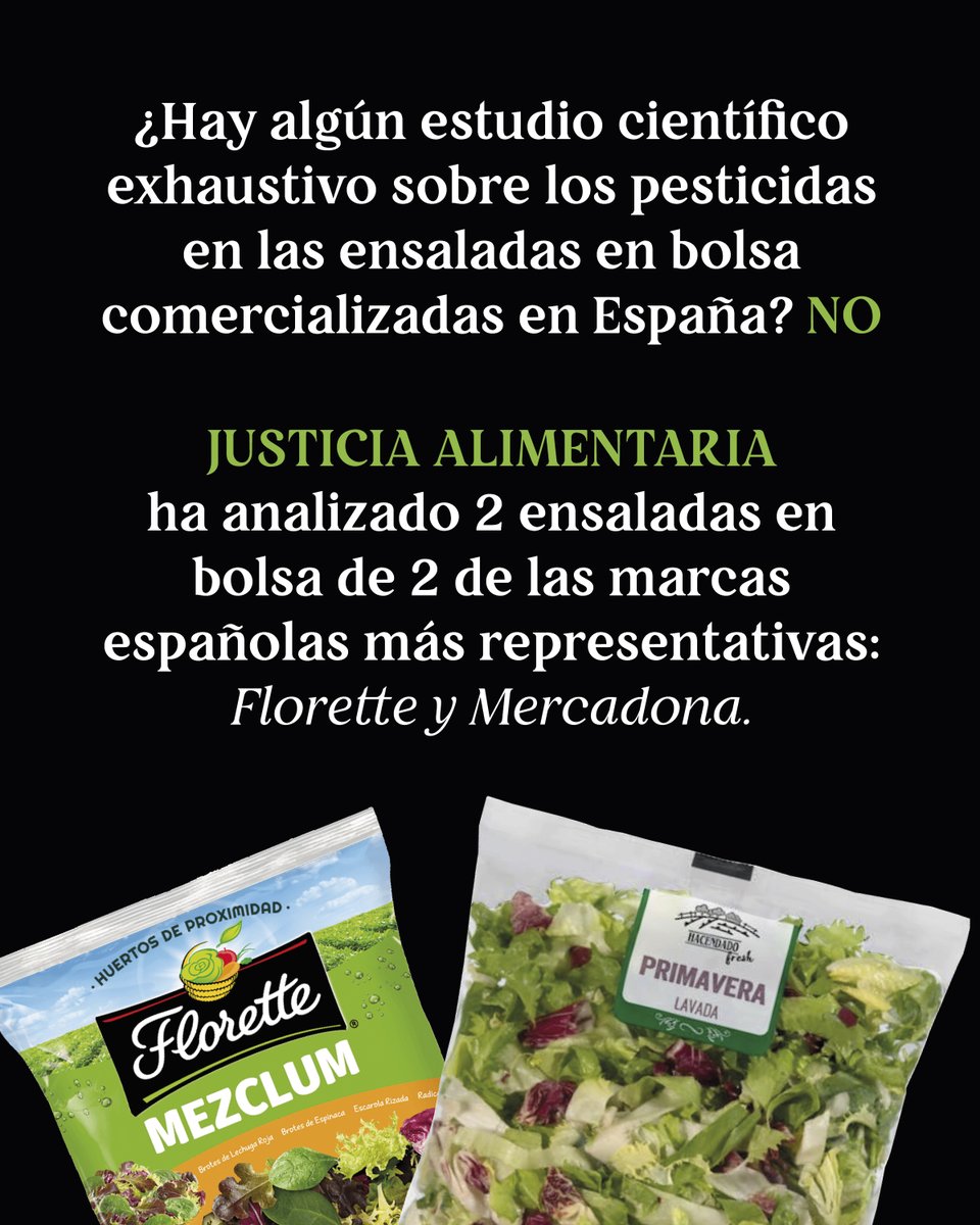 Hemos analizado dos ensaladas en bolsa muy populares que se comercializan en el Estado español y hemos detectado 6 pesticidas.

Firma aquí: justiciaalimentaria.org/nuestras-denun…