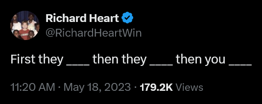 imshillgates's tweet photo. First they ignore you. Then they laugh at you. Then they fight you. Then you win. https://t.co/O7Z7Z4Mmjr