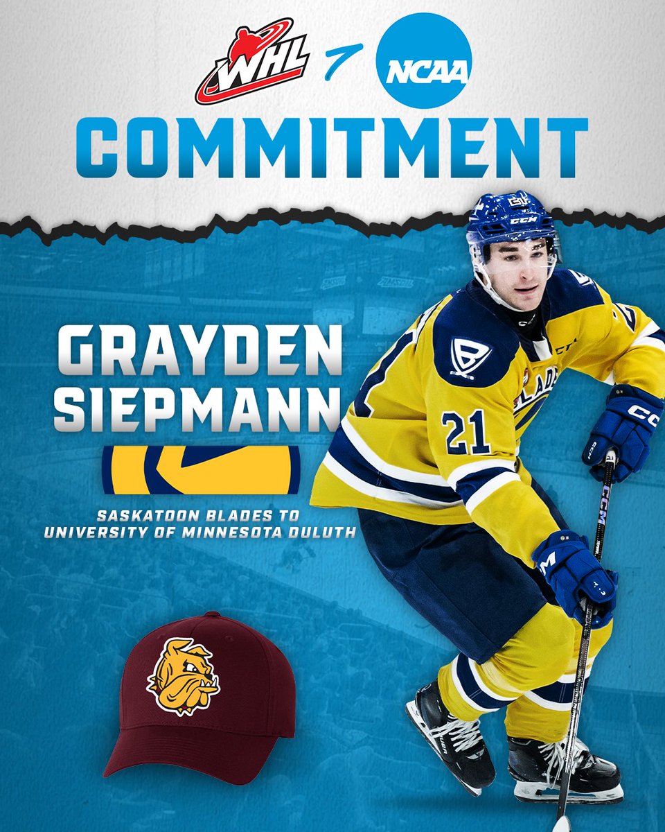 State of Hockey 🤝 Grayden Siepmann. 

The <a href="/BladesHockey/">Saskatoon Blades</a> defenceman has announced his commitment to <a href="/UMDMensHockey/">UMD Men's Hockey</a> upon the completion of his WHL eligibility!

📝 | tinyurl.com/yu6b4f5e