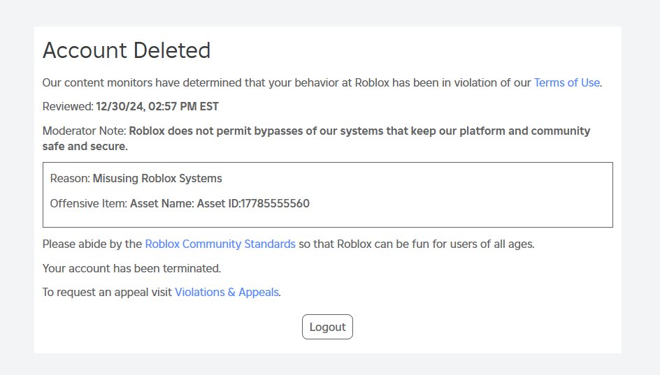 I just got terminated on roblox