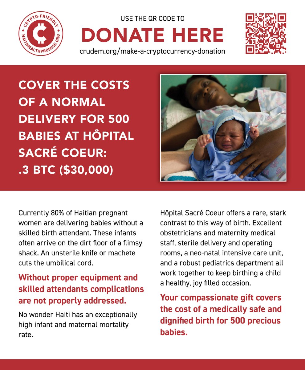 🍼 .3 BTC = 500 Healthy Babies Born 🍼 You are needed!
You can fund 500 safe deliveries in northern Haiti with just .3 BTC. Your crypto has the power to save lives! 💡 crudem.org/make-a-cryptoc…
#CryptoForGood <a href="/TheGivingBlock/">The Giving Block</a>