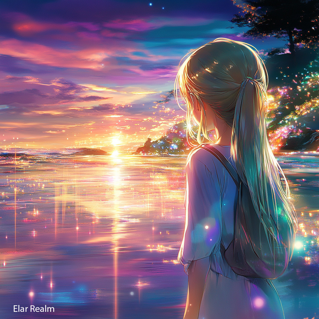 ElarRealm's tweet image. As the sun sets over the shimmering waters, Aurora stands captivated by the beauty of the Elar Realm&apos;s twilight. ✨ A moment of magic, a moment of dreams. #FantasyArt #ElarRealm #AuroraMagic